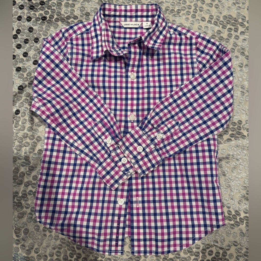 Janie and Jack Purple Checkered Boys Button Down Shirt